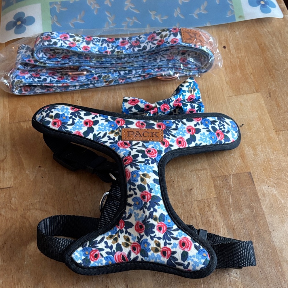 Floral dog leash with Bow and very small harness